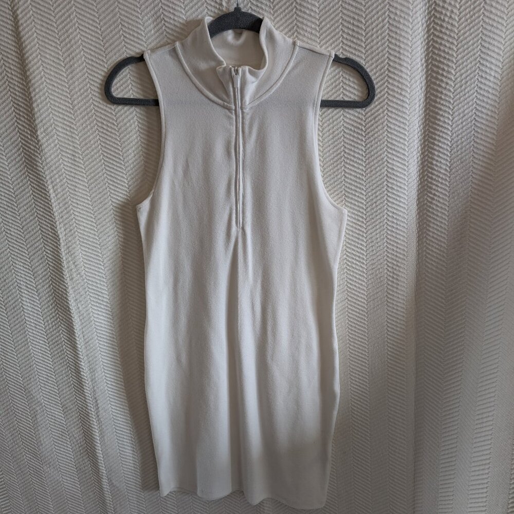 Aritzia Sunday Best White Bodycon Mini Dress Zip Mock Neck Medium Sporty Casual